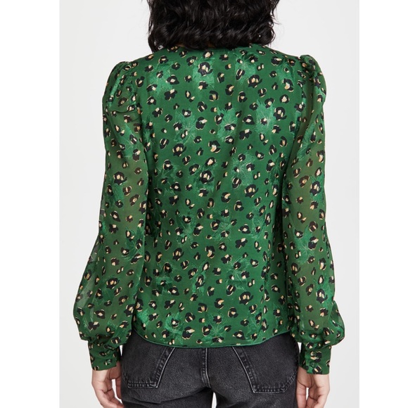 NWT | ShopBop Green Leopard Tie-Front Top - Picture 6 of 6